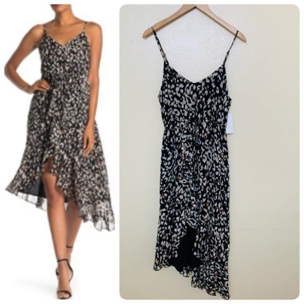 19 Cooper Animal Print High Low Chiffon Ruffle Dress Hi Low XS NWT
